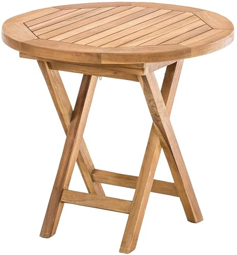 CLP Table d'appoint en Teck, Table de Jardin Pliante Maharao, Table Ronde, résistante aux intempéries et compacte pour Balcon, Jardin, intérieur, Couleur:Teck