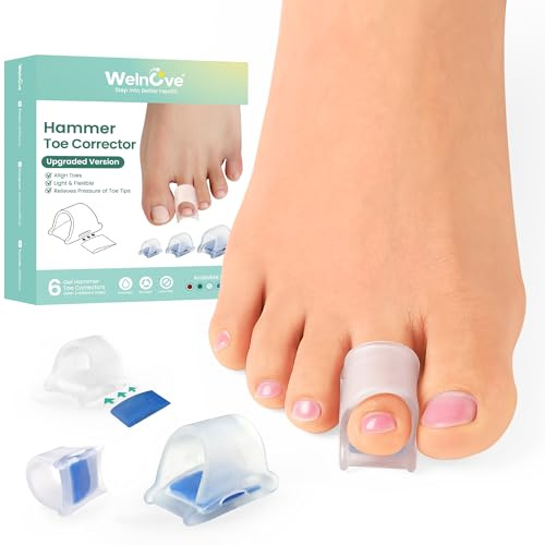 Welnove Corrector de Hallux Valgus - Soporte Firme para Enderezar - Paquete de 6 Escayola para Dedos - Realinea Dedos en Martillo, Encorvados, Curvados, de Garra - Corrector de Dedos para Hombres y