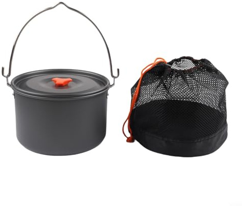 Posheliox Olla colgante de aluminio para exteriores de 4 litros: Utensilios de cocina anodizados duros para no acampar, vaporizador ligero de sopa de calentamiento rápido para senderismo, picnic