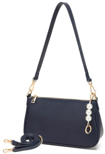 Travistar Handtasche Damen Klein Y2K Tasche – Mini Schultertasche Damen mit Perlenanhänger, Verstellbarem Riemen, Kartenfächer & PU Leder Umhängetasche, Crossbody Bag, Clutch für Frauen & Teenager