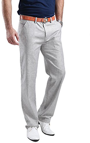 Hoerev Mens Sommer Leinen, Casual Hosen, 46(33Wx31L), Hellbeige