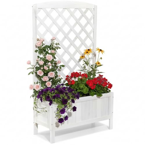 Melko Pflanzkasten mit Rankgitter Rankhilfe Sichtschutz Holz 72x30x120 cm | Weiß, für Efeu, Clematis, Tomaten und Rosen, imprägniert und wetterbeständig, großes Pflanzvolumen, inkl. Montagematerial