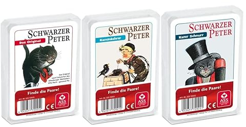 Ass Altenburger 3-er Set Quartettspiele Schwarzer Peter bestehend aus 1. Original Schwarzer Peter - 2. Schwarzer Kaminkehrer - 3. Schwarzer Peter Kater Schnurr