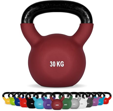 MSPORTS Kettlebell Professionale 30 kg | Ghisa Revestimento in Neoprene | incl. Workout PDF | Bordeaux