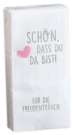 10 x 10 Taschentücher 'Schön, dass du da bist - Für die Freudentränen' GRAU-ROSA zur Hochzeit, Taufe oder Kommunion