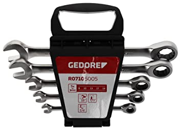 GEDORE red Ringratschenmaulschlüssel-Satz mit Ringratsche, Set 5-teilig, SW 8-19 mm, flach, Schraubenschlüssel, R07105005
