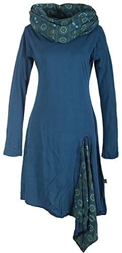 Vishes - Alternative Bekleidung - Asymmetrisches Langarm Damen Zipfelkleid Baumwolle Schalkragen türkis 44