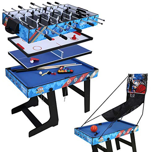 Mesa de Multijuegos 5 en 1, Futbolín, Hockey, Pingpong, Billar, Baloncesto, 4 Pies, 123.5 * 60.5 * 81.5 cm