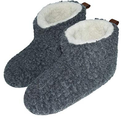 Moro-Design Hausschuhe Hüttenschuhe Lammfell Schafwolle Schaffell Leder Dunkel Grau Gr.35-48 (39)