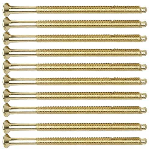 M3.5 x 50mm Long Brass Electrical Socket & Switch Screws, Pack of 10 – Raised Head Slotted Plate Mounting Screw for UK Wall Sockets, Light Switches & Back Boxes (Polished Brass Finish)