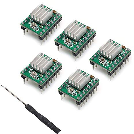 Sun3Drucker - 5 Stück A4988 Stepstick Stepper Motor Driver Module mit Kühlkörper,Stepper Motor Schrittmotor Treibermodul für Reprap 3D Drucker, CNC Maschinen, Roboter （Grün）