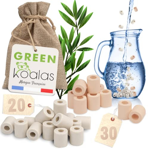 GREEN KOALAS | 50 Perles de Céramique EM® Roses X30 + Grises X20 Pack Purificateur Naturel Filtration Eau du Robinet Carafe Fontaine Gourde Machine à café Bouilloire Billes filtre anti calcaire chlore
