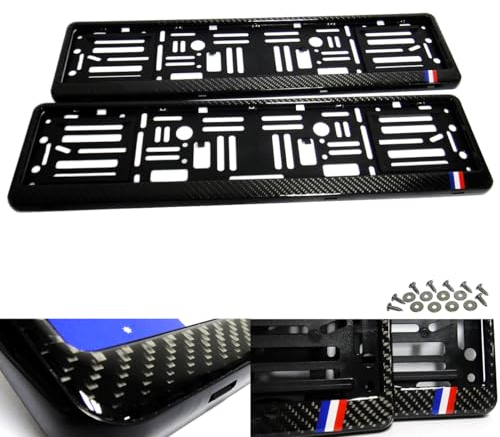 RZG Lot de 2 Supports de Plaque d'immatriculation en Fibre de Carbone véritable Noir France