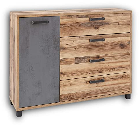 Stella Trading DOVER Schlafzimmer Kommode in Alpine Lodge Optik, Betonoxid - modernes & ausdrucksstarkes Sideboard für Ihr Schlafzimmer - 125 x 96 x 38 cm (B/H/T)