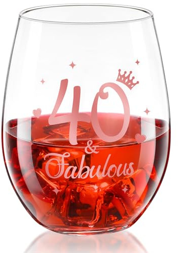 40 and Fabulous Stammlos Weinglas Roségold 40. Geburtstag Weinglas Geschenk 40. Jahrestag Glas für Mann Frauen 40. Geburtstag Party Hochzeit Jahrestag Dekorationen, 17 Unzen