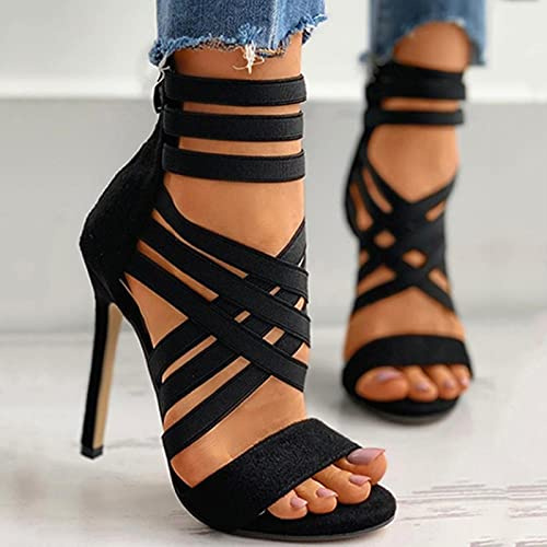 YHCS Pompes Femmes Chaussures Talons Hauts Sandales 2021 Zipper Nouvelle Mode Été Sexy Peep Toe