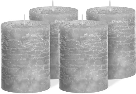 Brandsseller 4er Set Stumpenkerzen 7x10 cm – durchgefärbt & aus Paraffin – rustikale Kerzen mit langer Brenndauer – Dekokerzen für Tischdeko, Weihnachten & Feste – Grau