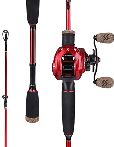 Sougayilang Baitcasting Combo, 2 Abschnitte M/MH Lightweight Baitcasting Rod und 8.0:1 Baitcaster Reel, Angelrute und Rolle Combo für Reisen Salzwasser Süßwasser-1.8R