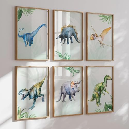MeinBaby123® Dino Affisch Set Med 6, DIN A4 | Dinosaurieaffisch För Barnrum Pojkar | Dekorationsbilder För Babyrum (Dino Affischset – 3)