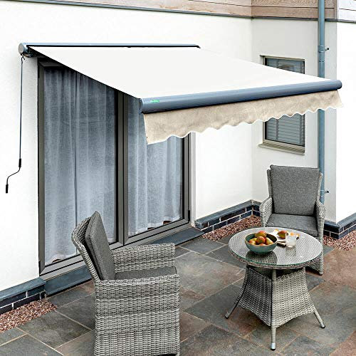Primrose 2.5m x 2.0m Electric Awning Charcoal Full Cassette DIY Patio Gazebo Canopy Waterproof UV protection Complete with Fittings and Winder Handle Ivory