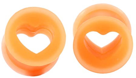 KnBoB 20MM Ear Plugs Tunnel, 2 Stück Silikon Orange Herz Form Flesh Tunnel für Herren Damen Ohr Tunnel