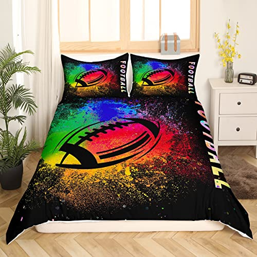 Homewish American Football Bettbezug Tie Dye Regenbogen Sport Themen Bettwäsche Set 135 x 200 cm für Kinder Jungen Teenager American Football Bettwäsche Set Abstraktem Kunstmuster mit 1 Kissenbezug