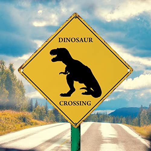 Vorsicht Dinosaurier Wandkunst Dekor Metallschild Lustiges Dinosaurier Xing Retro Metall Wandbehang Schild Vorsicht Warnschild Dinosaurier Kreuzung Männer Höhle Schilder für Waschküche Wohnzimmer
