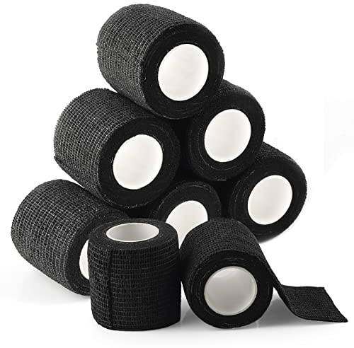 Emalla 8 Stück Tattoo Grip Tape 5cm x 4.5m (Schwarz) | Selbstklebender Verband Griffband Selbsthaftende Bandage Antirutsch Klebeband für Tattoo Zubehör Sport Katze Hund