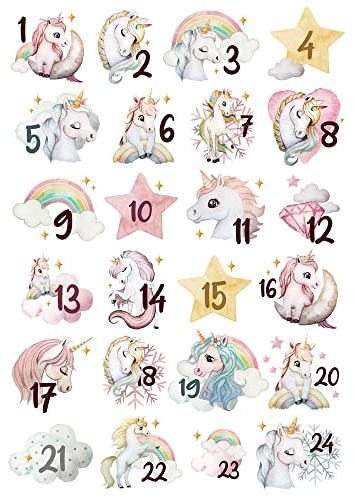 Adventskalender A3 und A4 Bügelbilder Bügelpatch Patches Motiv Einhorn Einhörner Winter Weihnachten Weihnachtsmotive zum Aufbügeln ad05 - ausgewählte Größe: *A3 Einzelmotivgröße ca. 6,7cm*