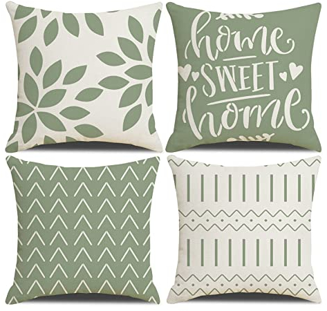Homefeelzydys Cushion Covers,Cushion Covers 40 x 40 set of 4 Light Green Square Throw Pillow Case cushion covers 16x16 4Pack For Outdoor Patio Garden Blench Living Room Sofa Farmhouse Decor