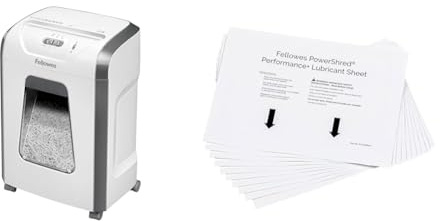Fellowes Aktenvernichter, Papierschredder für 12 Blatt Partikelschnitt & Ölpapier für Aktenvernichter - 10 Ölblätter zur Pflege von Papierschreddern