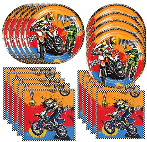Frerand 40pcs Dirt Bike Party Supplies Include 20 Plates, 20 Napkins for The Motorcycle Birthday Party Decoration