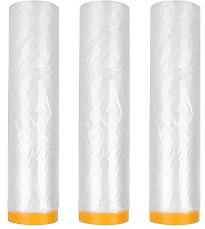 VIDETOL 3 Pcs Dust Sheets Roll, 4mx20m Waterproof Self-Adhesive Shields Film Rolls, Pre-Taped Plastic Dust Sheets for Decorating, Painting and Furniture Covering