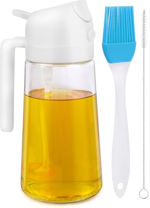 ELIAUK Ölsprüher Ölflasche Ölsprüher für Speiseöl 2 In 1 Funktion Öl Sprühflasche Olivensprüher und Automatischer Spender Kraftvolle Zerstäubung 500 Ml Glasölflasche, für Essig, Kochwein usw
