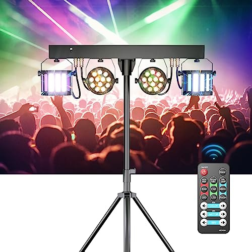 Ukfog 60W led par dj lichtanlage mit stativ, RGBW partybar mit Derby inkl. Fernbedienung und dmx- 3/6/15CH, disco licht für Bühne Hochzeit Geburtstagsfeier Band (without bag)