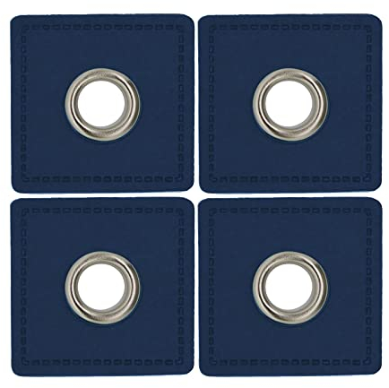 4 Metall-Ösen Ösen-Patch auf Kunstleder 35x35mm Hoodies Taschen Ösenpatch, Farbwahl, Farbe:dunkelblau | Öse silbern