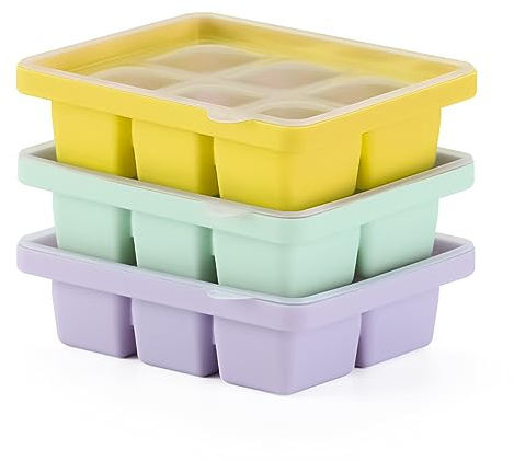 Ice Cube Tray, Easy-Release Silicone Large Ice Moulds with Removeable LidsPerfect for Chilled DrinksFreezer, Food, Whiskey and Cocktail(3 Color-C, Set of 3 (18 ice Cubes))