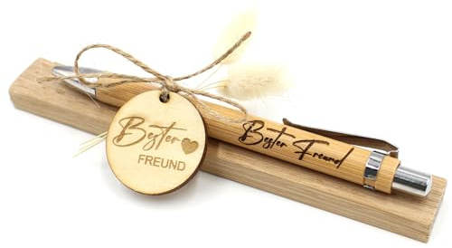 VmG-Store Holz Kugelschreiber als Geschenkidee zum Muttertag Mama Vatertag Geburtstag Papa Oma und Opa Arbeitskollege Freundin Freund (Ohne Wunschname, 08 Bester Freund)