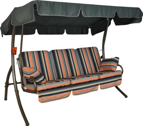 Angerer Hollywoodschaukel Comfort - Gartenschaukel Made in Germany - Schaukel zum Sitzen, Liegen und Entspannen - inklusive Bett-Funktion - einfache Montage (Orange-Schwarz gestreift)