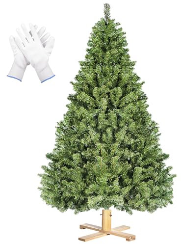Árbol de Navidad Artificial 210 cm con 1346 Puntas, Abeto Hoja con Soporte de Madera y Guantes, Rápido de Montar y Extraíble, Árbol de Navidad para Oficina, Hogar, Tienda, Fiesta, Decoración Navideña