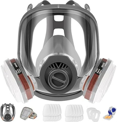 Vollgesichtsmaske Atemschutzmaske,mit Filter Objektivschutz,Lackiermaske zum Farbsprühen, OrganischeDampf,Staub,Lackiermaske für Farbspritz, Graffit,Epoxidharz, Schleifen,Schneiden und Schweißen