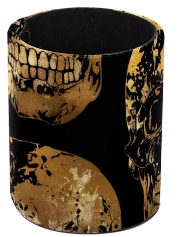 Eslifey Stifthalter, runder Stifthalter für Schreibtisch, Totenkopfkopf, goldene Silhouette, Stiftebecher, Make-up-Pinselhalter, Ständer, Display, Schreibtisch, Schreibwaren, Organizer für Zuhause,