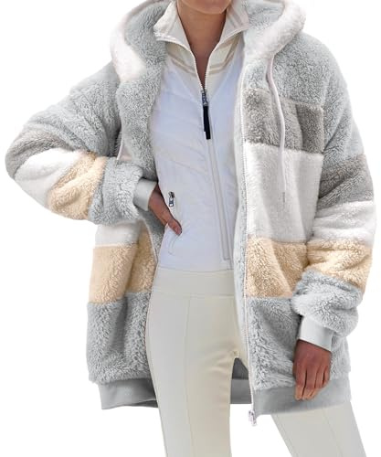 CMTOP Sudaderas Mujer con Capucha Cálido Sudadera con Forro Polar Grueso Hoodie Chaqueta Invierno Abrigo Suave y Esponjoso Casual Sudaderas Borreguito con Cremallera y Bolsillos(Gris, S)