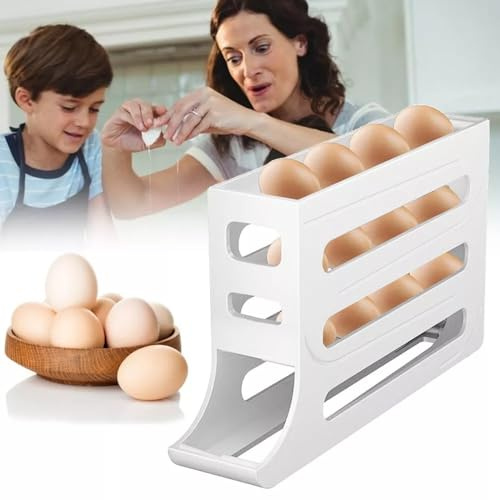 YZMXIY Eier Aufbewahrung Kühlschrank,4-Tier Automatisches Rollen Aufbewahrung Kühlschrank Organizer Für Küche Eierleisten, Eierhalter für 30 Eier,Eierhalter Kühlschrank,Eierbehälter für Kühlschrank
