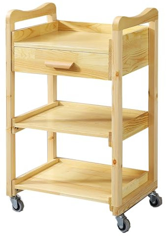 PQXQZ Friseurwagen aus Massivholz Kosmetikwagen für Zusätzlichen Stauraum Friseurwagen Rollwagen aus Holz mit Schubladen Mehrzweck Friseur Wagen Kosmetikwagen mit Rollen(Beige)
