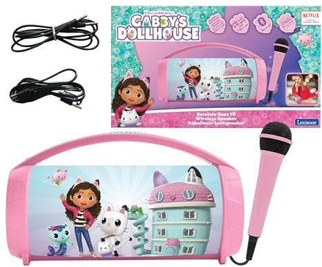 Lexibook, Gabby's Dollhouse, Draadloze luidspreker met microfoon, Stereogeluid, Karaoke-functie, USB- en SD-kaartpoorten, Oplaadbare batterij, Draaggreep, BTP585GDHZ