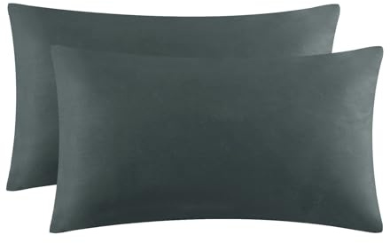 Aisbo Kissenbezug 30x50 Grau 2er Set - Kopfkissenbezug 30 x 50 Anthrazit mit Reißverschluss aus Mikrofaser, ÖKO-TEX Kissenhülle 30x50cm, Weich und Bügelfrei