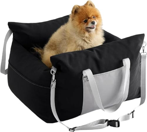 Hundeautositz, Hundesitz Auto für Kleine & Mittlere Hunde, Abnehmbarer und Waschbarer Tragbares Auto Reise Hundebett mit Aufbewahrungstaschen und Ansteckbarer Sicherheitsleine
