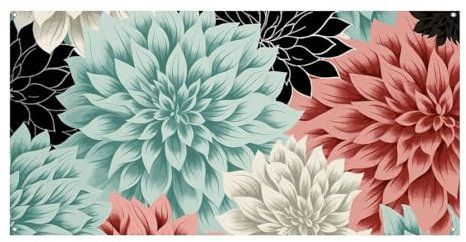 Dahlien-Blumen-Banner, Party-Dekor, Hintergrund, Banner, Geburtstagsparty-Dekoration, Hof-Banner, Schild, Willkommensflagge, Outdoor, Zaun, Garage, Garten, Veranda, Urlaub, Hintergrund, 180 x 90 cm