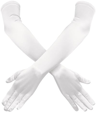 Garma Long White Opera Gloves Women Formal, 1920s Satin Wedding Bridal Princess Dress For Women, Elbow Length 20inch
